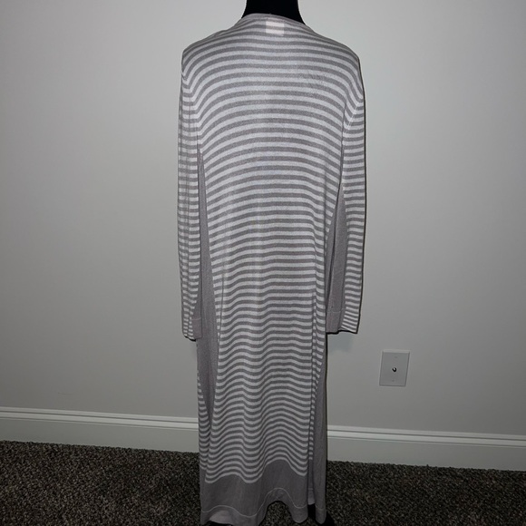Soma Cardigan Duster Lounge Sweater Gray White Stripe Long Tunic Length M - Picture 2 of 4